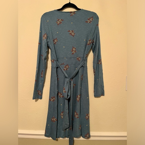 Toad & Co Cue Wrap Long Sleeve Blue Floral Tie Waist Casual Dress - Picture 5 of 7